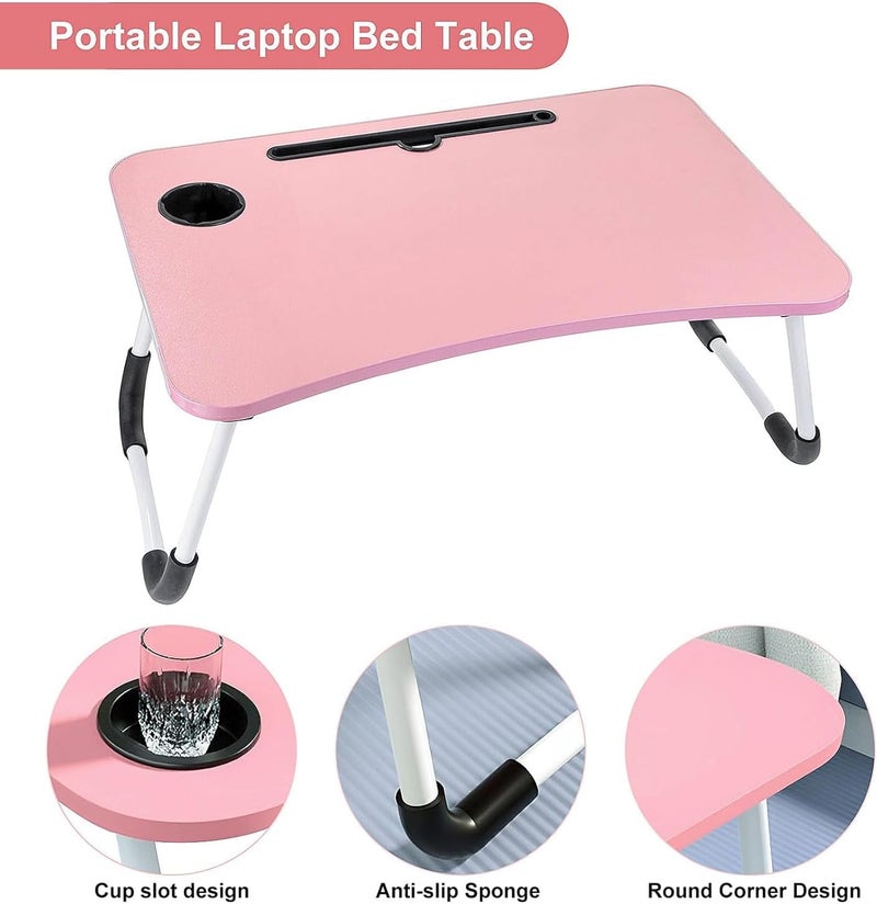 Laptop Wooden Bed Table – Foldable Lap Desk with Cup & Tablet Holder | Lightweight, Portable & Adjustable | Ideal for Work, Study, Meals, Reading – Perfect for Home, Office & Travel - Image 3